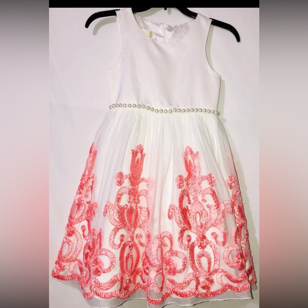 American Princess Cream & Coral Girl Size 7 Pageants Flower Girl Dress